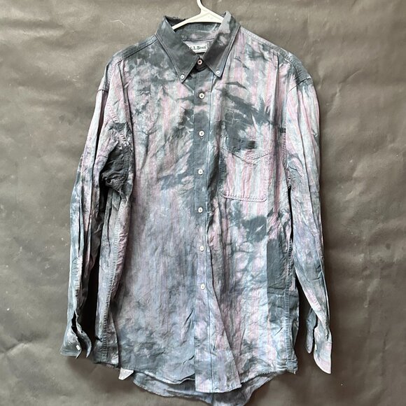 L.L. Bean Shirt Tie Dye Size Large Cotton Grunge Distressed Long Sleeve Button - Picture 11 of 11